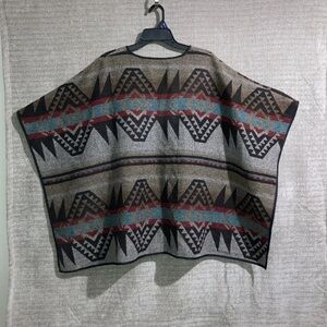 Forever 21 Aztec Poncho Sweater in Gray, Teal, Rust and Black